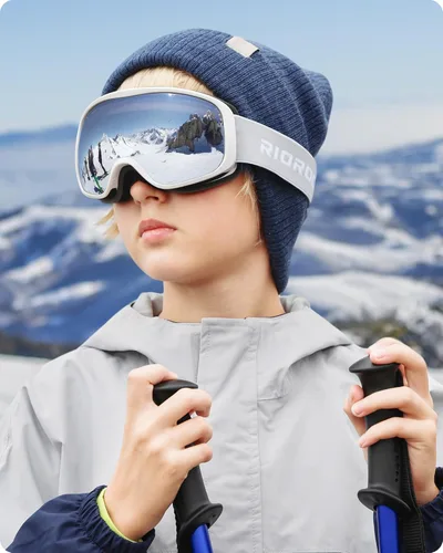 Vista 2 de Gafas de esquí para niños y niñas de 3 a 14 años, 100% protección UV, gafas de esquí OTG