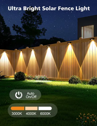 Vista 5 de VOLISUN Luces de Valla Solares, Luces de Valla con Energía Solar, LED Impermeable IP65, Luz Solar de 3 Temperaturas de Color para Valla, Patio Negro