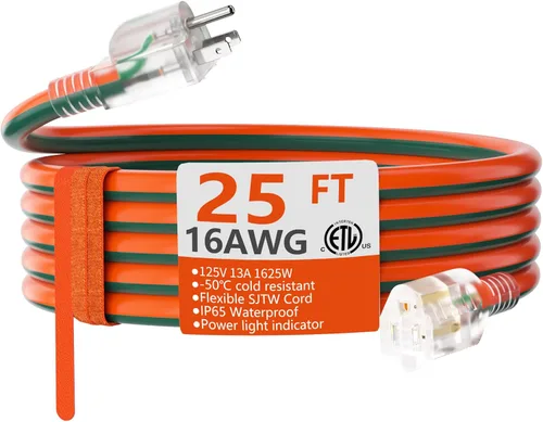 Vista 37 de HUANCHAIN Cable de extensión negro para interiores y exteriores, 3 pies, impermeable, calibre 16/3, flexible, resistente al frío, cable de extensión