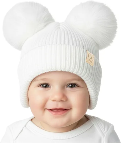 Vista 54 de Funky Junque Gorro de invierno con doble pompón para bebé de 0 a 12 meses, bonito gorro de punto acogedor para clima frío Patrón de tejido