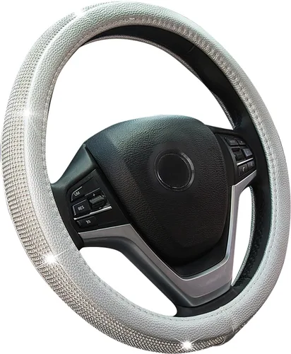 Vista 18 de Nueva Funda para Volante de Cuero con Diamantes con Cristales de Strass Brillantes, Ajuste Universal de 15 Pulgadas, Protector de Volante