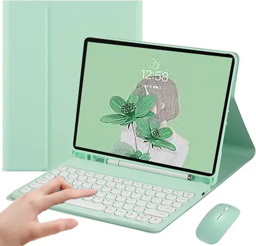 Vista 7 de AnMengXinLing Funda para teclado con combo de ratón para Galaxy Tab S6 Lite de 10.4 pulgadas 2024/2022/2020, teclas redondas, teclado magnético