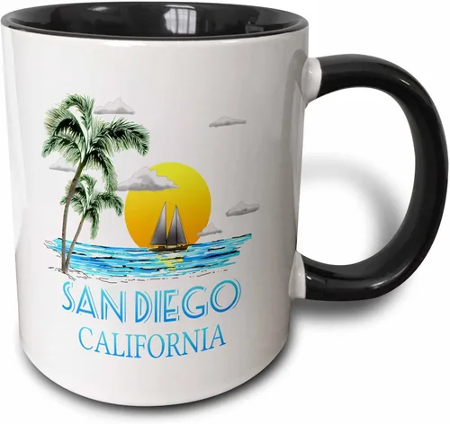 3dRose San Diego California diseño náutico de vela de barco y palmeras. - Tazas (mug_299286_4)