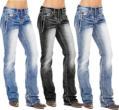 Vista 5 de Jeans de tiro medio y corte de bota con bandera estadounidense para mujer