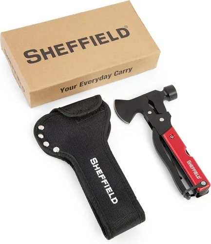 Vista 2 de Sheffield 12301 Camper - Herramienta múltiple de cabeza de hacha 12 en 1, hacha, martillo, destornilladores, escalador de pescado, llave hexagonal