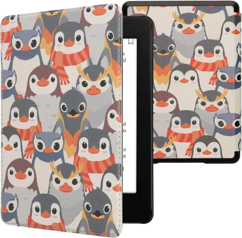 Vista 26 de kwmobile Funda compatible con Amazon Kindle Paperwhite 11. Generación 2021 - Funda para lector electrónico - Libros y páginas Beige/Marrón/Dorado