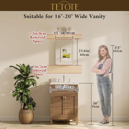 Vista 8 de TETOTE Espejo de marco dorado cepillado de 16 x 24 pulgadas, espejo de tocador de baño de latón dorado para pared, espejo enmarcado rectangular