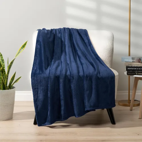 Pavilia - Manta de tela de vellón, súper suave, afelpada, manta de franela de lujo, microfibra ligera para sofá o cama (azul marino, 50 x 60