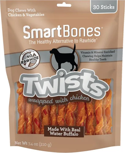 SmartBones Twists Wrapped with Chicken Made with Real Water Buffalo, 30 unidades, masticables sin piel cruda para perros, 7.40 onzas (paquete de 1)