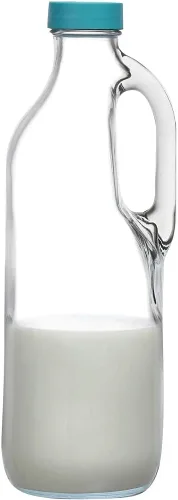 Vista 6 de 2 piezas de jarras de vidrio transparente de 47 oz con asas y tapas - Jarras herméticas para agua y jugo para refrigerador de cocina