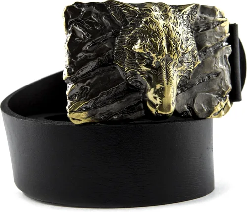 Vista 2 de Casual leather belt with buckle Fenrir Wolf, Handmade Old Norse Scandinavian viking mithology werewolf solid brass belt buckle on leather belt