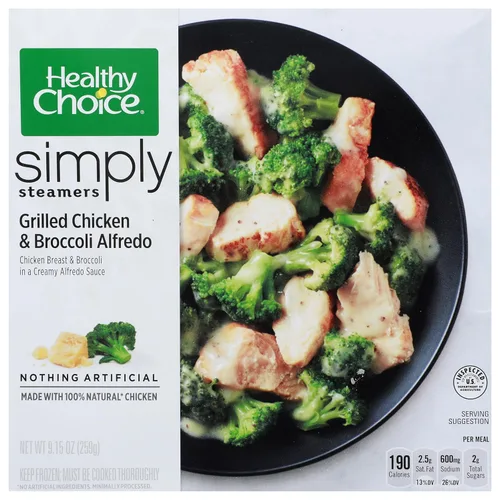 Healthy Choice Simply Steamers Alfredo de pollo a la parrilla y brócoli, conveniente comida para microondas hecha sin conservantes, comida