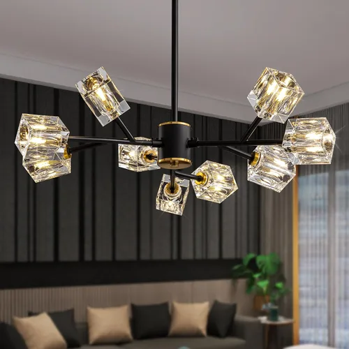 Vista 13 de Lámpara de techo de cristal Sputnik dorada, lámpara de montaje Dorado-4 luces