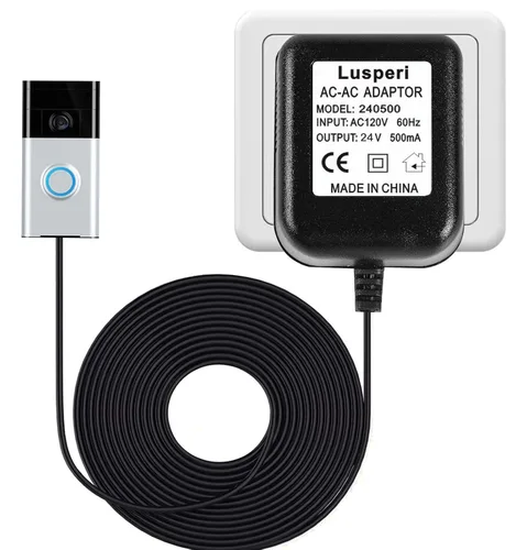 Vista 9 de Cable extra largo de 19.7 pies, transformador de timbre de 18V500mA compatible con timbres de video inalámbricos Ring, Nest, Eufy, Wyze, Arlo
