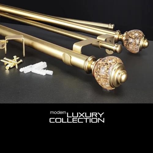Vista 7 de Juego de barras de cortina dobles: barras de cortina doradas de lujo de 1-1/8 pulgadas de diámetro, barra de cortina ajustable de 36 a 72 pulgadas