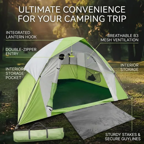 Vista 3 de XL Tienda de campaña con cúpula para 4 a 6 personas, doble capa impermeable, desmontable para senderismo al aire libre, pesca