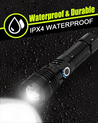 Vista 5 de Victoper Linternas LED, alta potencia, 10000 lúmenes, linterna táctica súper brillante, recargable, 5 modos de zoom, luces de flash impermeables