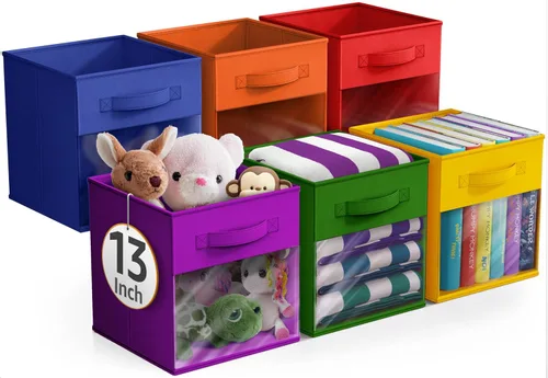 Vista 7 de Sorbus Cubos de almacenamiento de tela de 11 pulgadas, resistentes y plegables con asa, 6 cestas plegables para organizar ropa, juguetes, libros