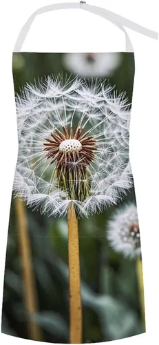 Personalized Winter White Dandelion Adult Apron, Kitchen Cooking Aprons for Woman Man, Adjustable Bib Apron with Pocket for Baking, BBQ Crafting