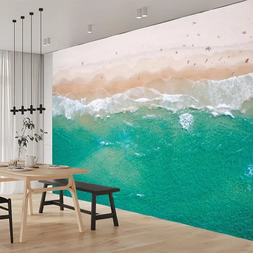 Vista 3 de Mural de pared 3D Ocean Beach, paisaje tropical, papel tapiz autoadhesivo extraíble para sala de estar, dormitorio, decoración de pared, 59 pulgadas