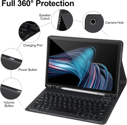 Vista 4 de Funda con teclado para Samsung Galaxy Tab A9+/Plus 11'' 2023(SM-X210/X216/X218), funda con teclado para Samsung Tab A9+ con soporte para S Pen