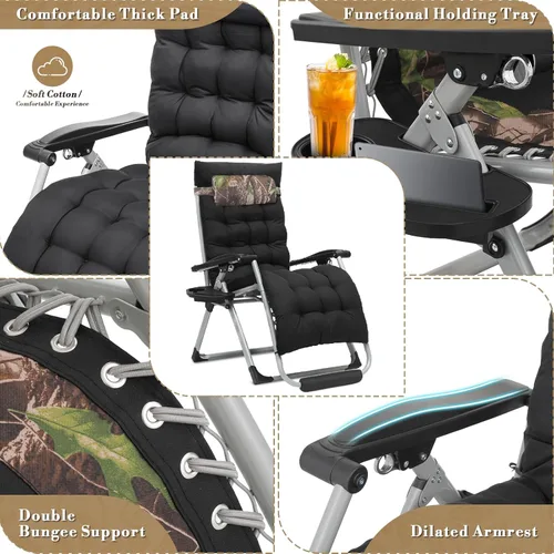 Vista 4 de Athena Collection Zero Gravity - Juego de 2 sillas de salón para exteriores con cojín, 29 pulgadas de ancho, sillas reclinables con soporte