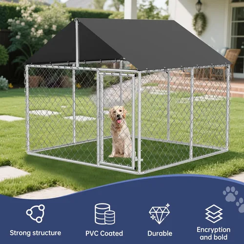 Vista 3 de Petony Recinto para perros al aire libre resistente para perros Caseta de malla para perros jaula grande para mascotas, valla de acero con bloqueo