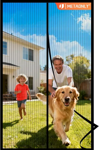 Vista 8 de METAONLY Malla magnética para puerta de 30 x 80 pulgadas, tamaño de la cortina de 32 x 82 pulgadas, funciona para patio, puerta corredera, mantiene