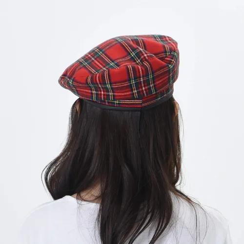 Vista 4 de WITHMOONS Lana boina sombrero tartán Check cuero Sweatband KR9539