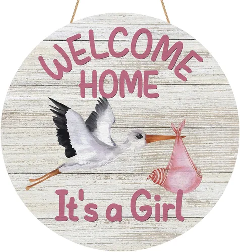 Letrero de puerta de madera con texto en inglés "Welcome Home Baby Girl", para exteriores, porche, granja, recién nacido, revelación de género,