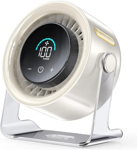 Vista 11 de Ventilador de escritorio USB para dormitorio: Pantalla digital de 100 velocidades, ventilador portátil silencioso con flujo de aire turbo, rotación