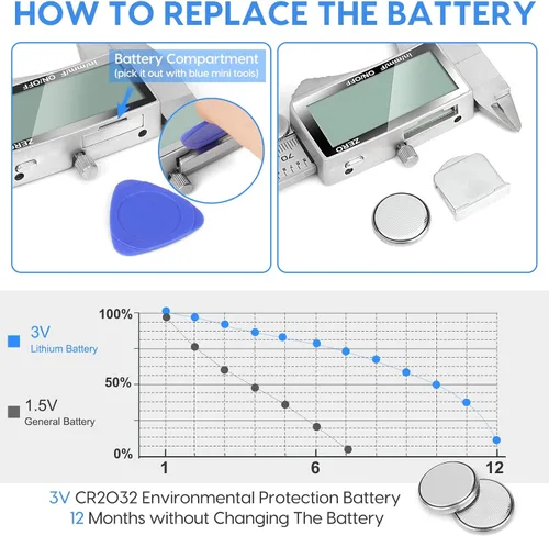 Vista 6 de Calibre Digital, Herramienta de Calibre de 6 Pulgadas con Pantalla LCD Extra Grande, Función de Apagado Automático, Cambio Fácil entre Pulgadas