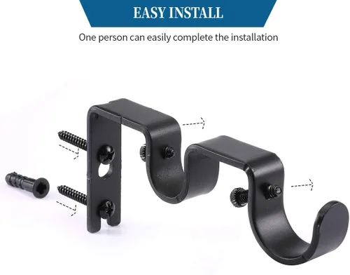 Vista 6 de Soportes de barra de cortina dobles resistentes, soportes de barra de 1 y 5/8 pulgadas (juego de 2, negro)