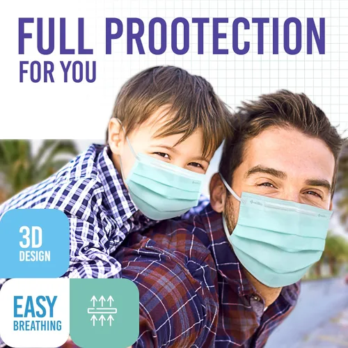 Vista 5 de Medtecs - Mascarilla desechable cómoda y transpirable de 3 capas, 2 tamaños infantil y juvenil, gran opción de protección y salud, 50