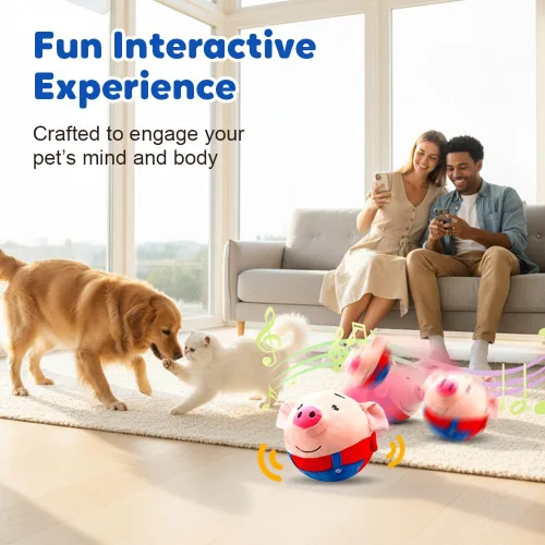 Juguetes interactivos para perros, juguete de peluche para mascotas activas en movimiento, 2026 juguete de pelota para perros chirriante recargable