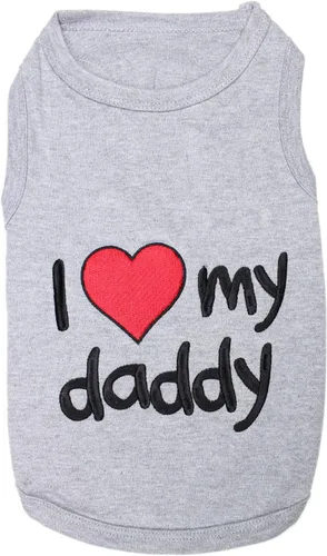 Vista 8 de Playera parisina para perros con palabras bordadas "I Love My Mommy" - 100% algodón, camiseta rosa para perros - Chaleco sin mangas para mascotas