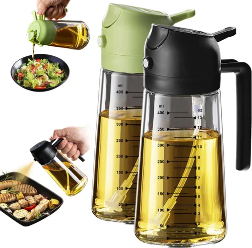 Vista 20 de TrendPlain Pulverizador de aceite de oliva de vidrio de 16 onzas / 15.9 fl oz para cocinar, botella dispensadora de aceite de oliva 2 en 1 para 2