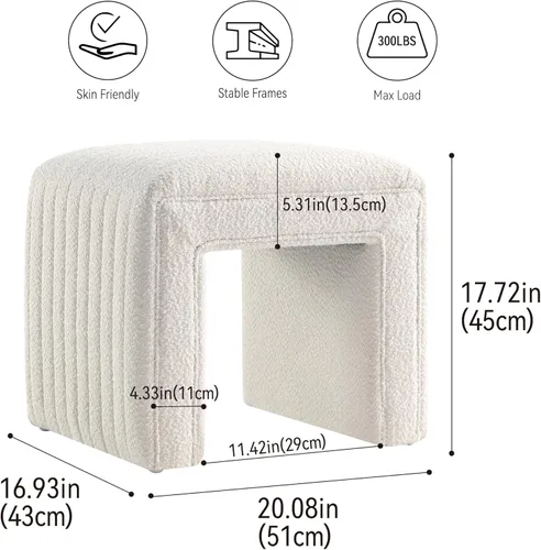 Vista 17 de Get Set Style Taburete de tocador, moderno taburete otomano de terciopelo con patas de madera, sofá banco, reposapiés, asiento adicional