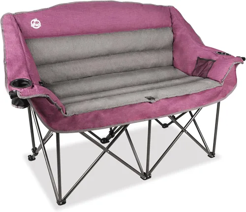 Vista 9 de Northroad Silla de camping doble de gran tamaño, sofá biplaza totalmente acolchado, silla doble plegable resistente con portavasos, reposabrazos