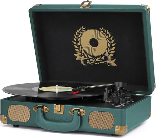 Vista 10 de Reproductor de Discos de Vinilo 3-Velocidades Bluetooth, Portatil, Maletín, con Correa, Soporta Bluetooth, Salida RCA, Entrada Auxiliar de 3.5mm