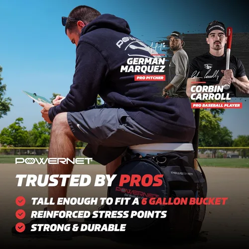 Vista 2 de PowerNet Baseball Softball Coaching Bucket Caddy Cover, Multiple Pockets Carry Gameday Essentials, 3 Styles for 6 Gallon Bucket Organization