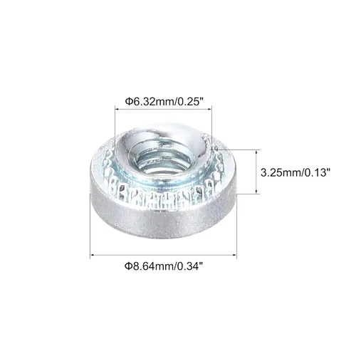 Vista 2 de uxcell Tuercas autoadhesivas, acero al carbono #4-40 x 0.1 pulgadas con tuerca de remache galvanizado de cabeza redonda, acero de cabeza redonda