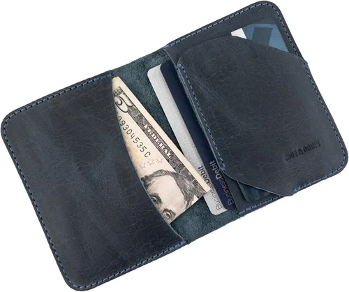 Vista 5 de Hide & Drink, Billetera plegable para tarjetas diagonal, hecha a mano de cuero de grano completo, almacenamiento compacto con clase, profesional