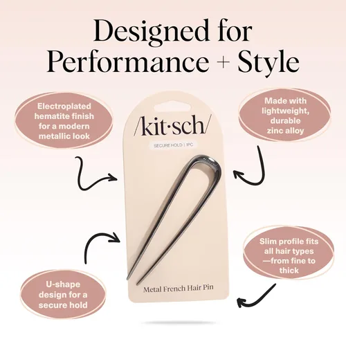 Vista 5 de Kitsch - 1 Horquilla francesa de metal para mujer, accesorios elegantes para el cabello, para moños y giros franceses, diseñado para un ajuste Dorado