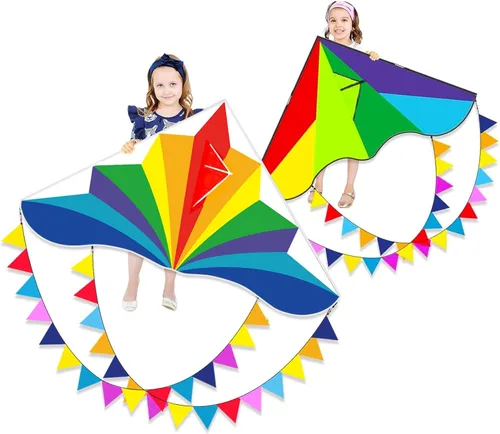 Vista 12 de Large Rainbow Delta Kite for Kids & Adults,Single Line Beach Kite for Kids Ages 4-8 & 8-12,Easy to Fly for Toddlers and Beginners