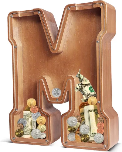 Vista 56 de UBeesize alcancías de letras para niños y niñas, alcancía de madera personalizada para billetes y monedas, caja de dinero, regalo de cumpleaños