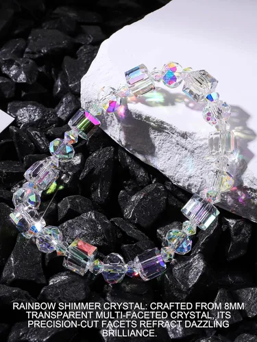 Vista 3 de HANGINTHERE Aurora Borealis Crystal Bracelet for Women, Stretch Iridescent Faceted AB Coating - 5000+ Pull Tested, Gift Ready