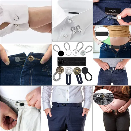 Vista 5 de Juego de 24 botones extensores, botón extensor de cintura elástica ajustable y flexible, extensores de cuello invisibles, botones de extensión sin