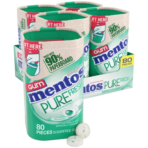 Vista 11 de Mentos Pure Fresh Goma de mascar sin azúcar, con xilitol, menta fresca (Fresh Mint), botella de 80 unidades, botella reciclable de 90% cartón, 80