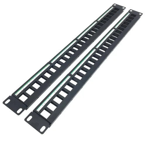 JINGCHENGMEI Paquete de 2 paneles de conexión 1U de 24 puertos Keystone en blanco, carcasa de montaje en rack de 1U de 19 pulgadas para conectores